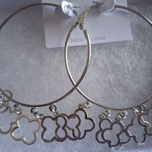 Elegant Silver Hoop Earrings with Floral Charms
